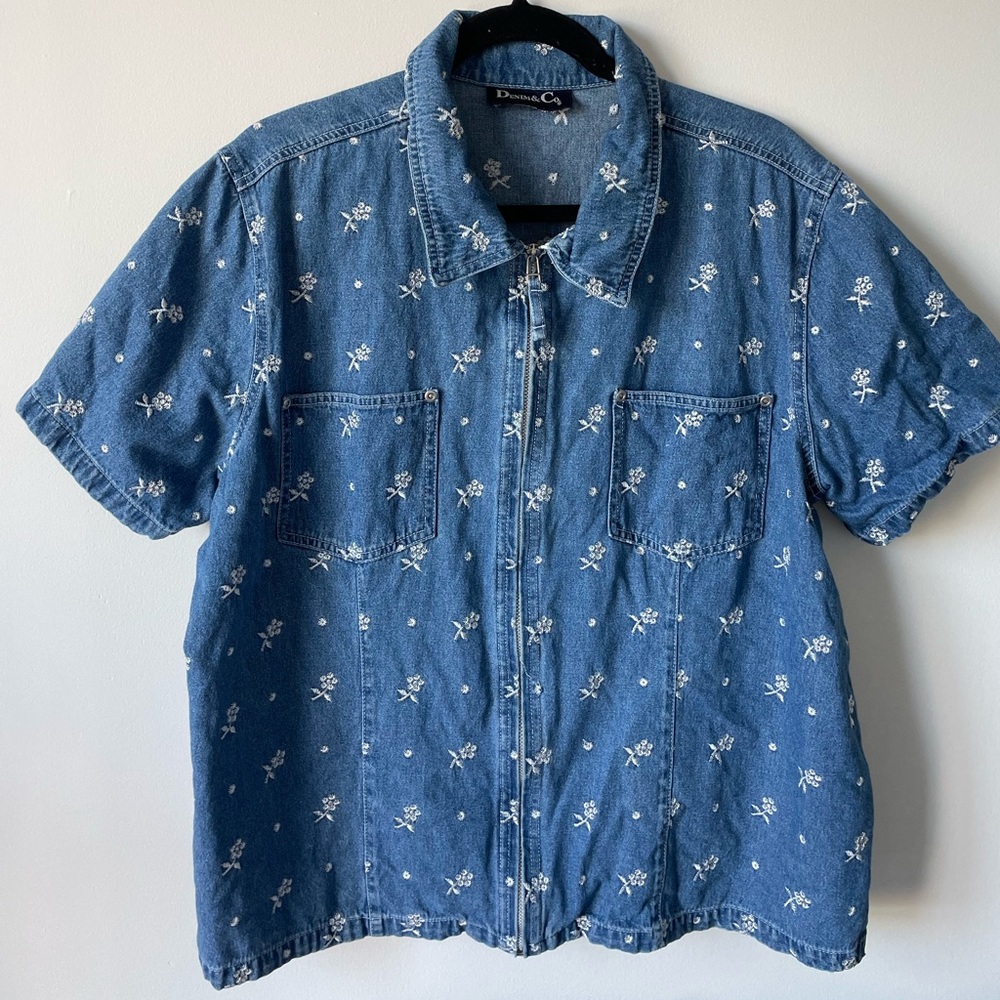 Blue Floral Denim Shirt